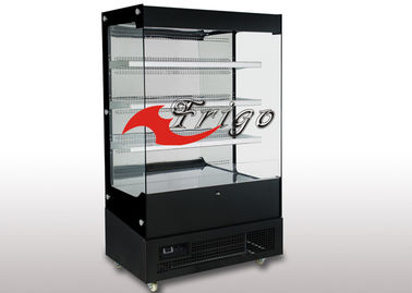 Curved Glass Slim Open Refrigerated Display Case 3 Shelves With LED Light